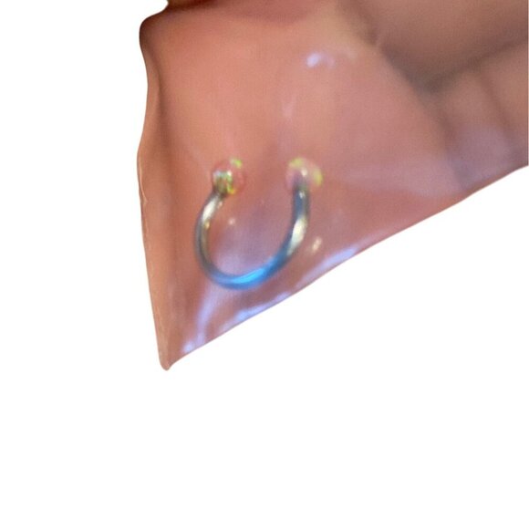 316L Surgical Steel Internally Threaded Horseshoe Barbell with Synthetic Opal - Picture 3 of 5